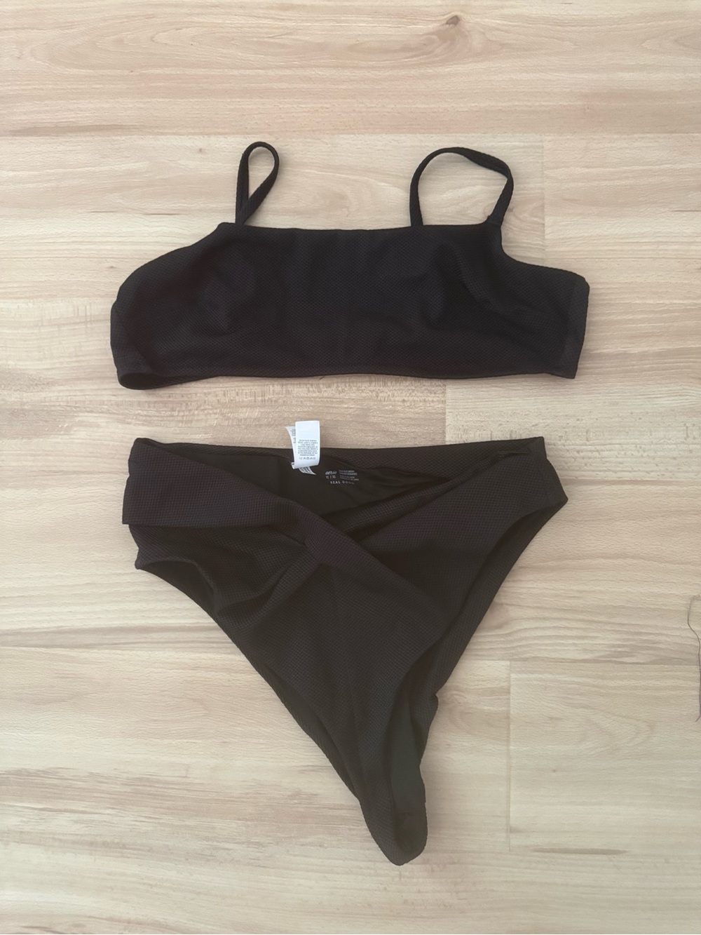 aerie Black Two-Piece Bikini Set - Asymmetric Top & High-Cut Bottoms